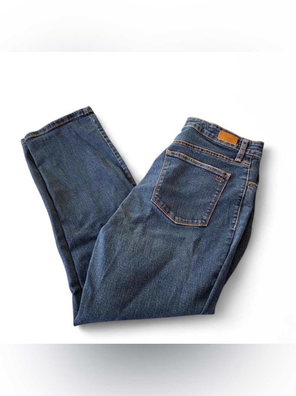 crown & ivy Dark Blue Denim Jeans with Tan Stitching
